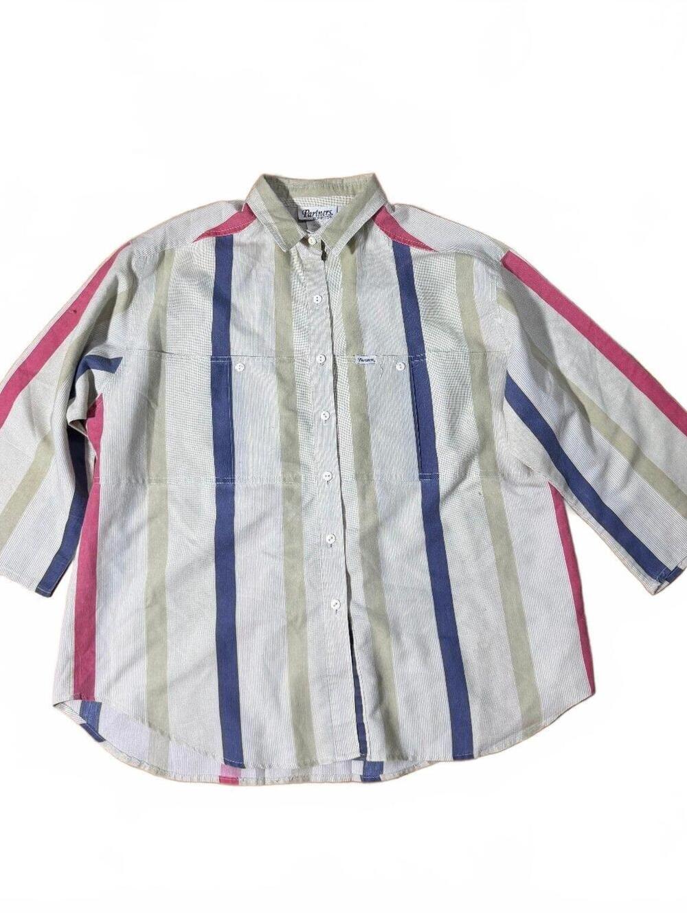 Vintage Partners By Mervyn's Women's Boxy Stripped Button Up 3/4 Sleeve Size L